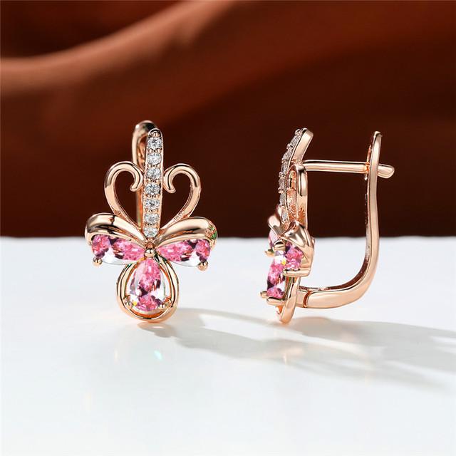 Роскошные женские серьги с радужным цирконием, маленькие серьги-клипсы цвета розового золота для женщин, изящные свадебные серьги с кристаллами и цветами