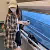 1116 New American retro plaid shirt jacket early autumn women's clothing thin loose early autumn lazy style shirt