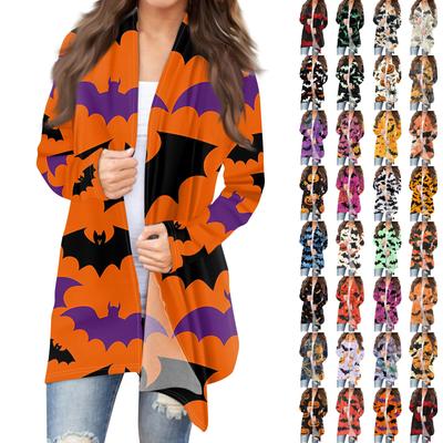 Женский кардиган с длинным рукавом спереди и принтом на Хэллоуин, легкая куртка