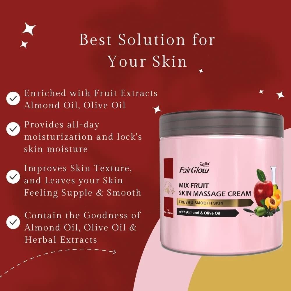 Corlin Fair Glow Mix Fruit Skin Massage Cream for Facial Glow - 800g