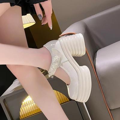 Платформенные свадебные туфли героиня свадебный артефакт туфли-маффины весенние короткие на толстом каблуке жемчужные Мэри Джейн свадебные туфли на высоком каблуке