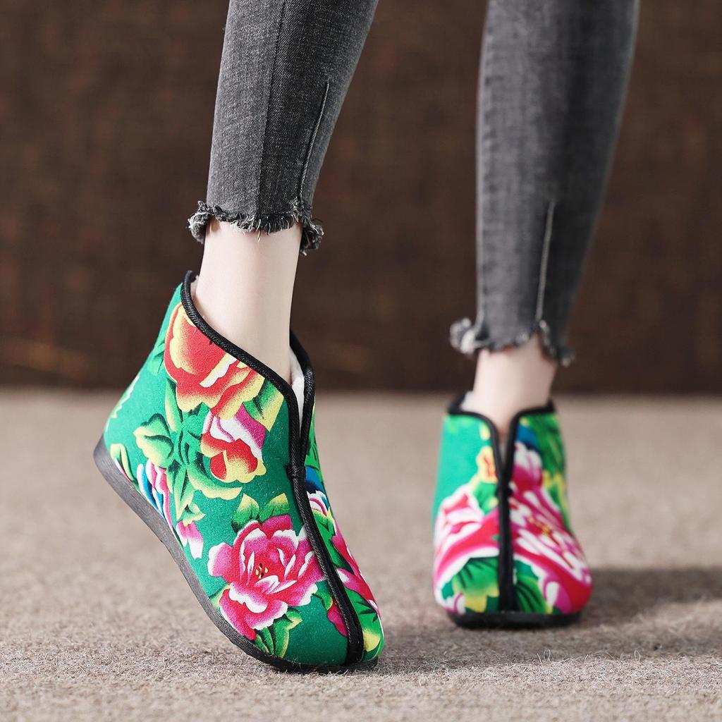 Ботинки из хлопка с цветочным узором на северо-востоке: Стиль осень/зима, удобная бархатная подкладка, нескользящая, мягкая подошва, ручная работа для людей среднего и пожилого возраста