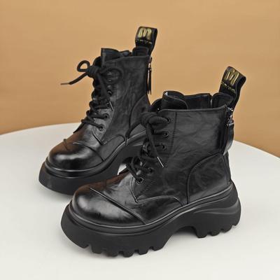 Женские ботинки мартин на толстой подошве, увеличивающие рост - Британский стиль, Универсальные, Новинка 2025 Осень/Зима с плюшевой подкладкой.