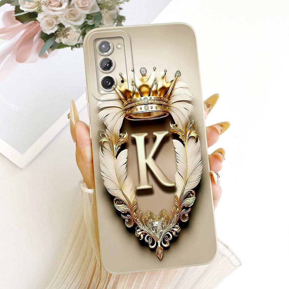 For Samsung Galaxy Note20 5G SM-N981B Case For Samsung Note20 5G Cover Luxury A-Z Letters Cool Crown 2D Painted Silicone Casing