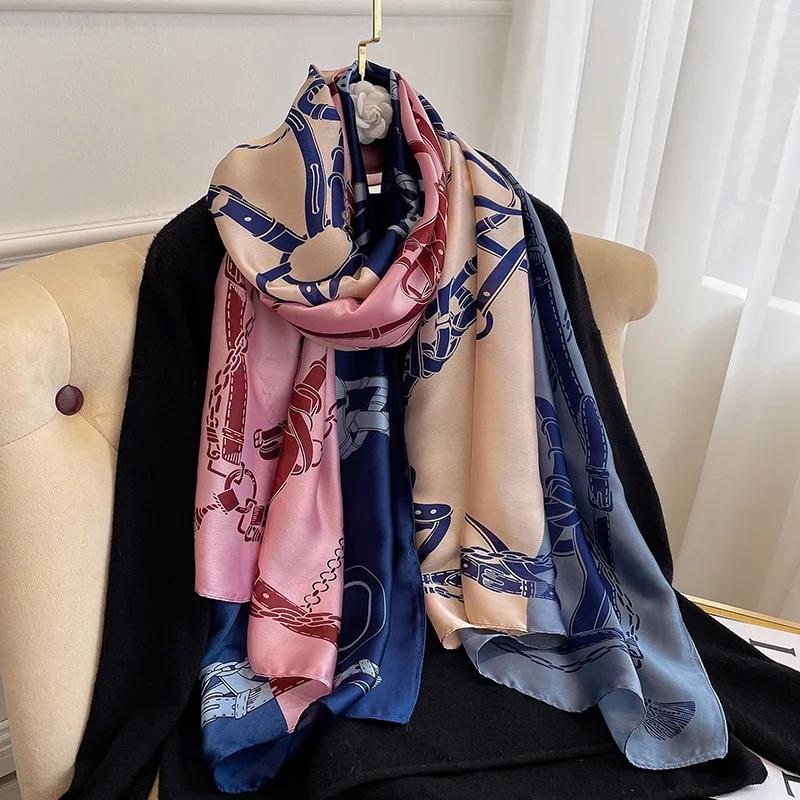 180*90cm Luxury Brand Ladies Spring Summer Long Silk Scarf Shawl Digital Painted Shawl Gogh Oil Painting Lady Foulard Bandanna