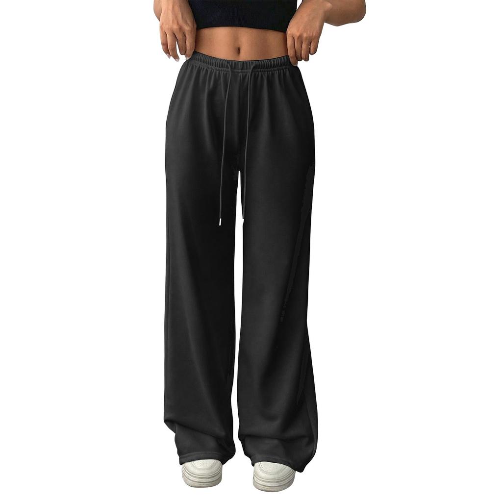 Женские модные свободные однотонные повседневные спортивные брюки с завязками на талии, повседневные широкие брюки