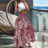 Women  Casual Loose Boho Elastic Waist A-Line Beach Flowy Swing Vacation Floral Printing Maxi Skirt