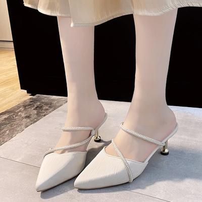 Мода 2024 года Обувь Женские туфли на высоком каблуке с открытой пяткой Брендовые туфли-лодочки Женские туфли с острым носком и кристаллами Туфли на высоком каблуке Женские босоножки