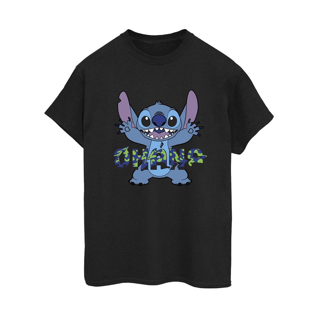 Disney Womens/Ladies Lilo And Stitch Ohana Blue Glitch Cotton Boyfriend T-Shirt