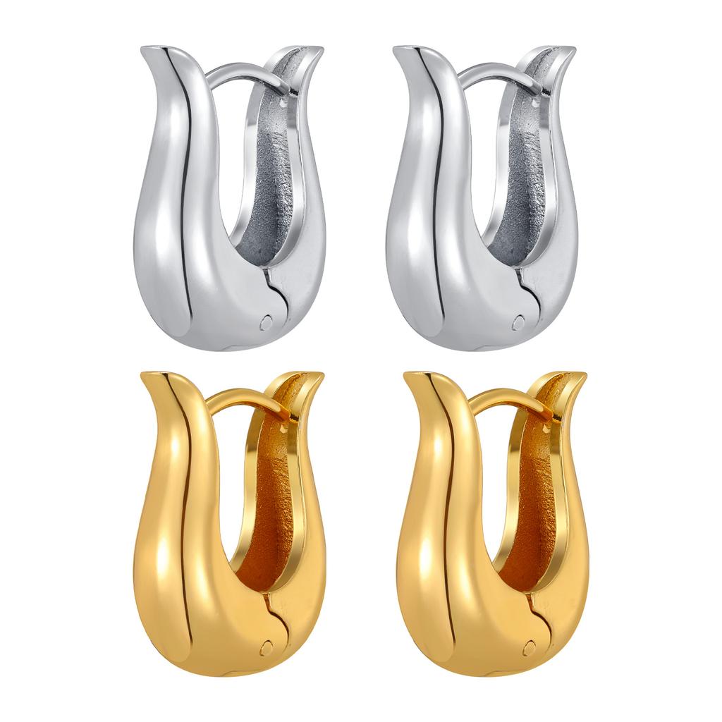 Vintage Chunky Stainless Steel U-Shaped Hoop Earrings for Women, Fashion Smooth Simple Gold Plated Earrings,Trendy Daily Jewelry