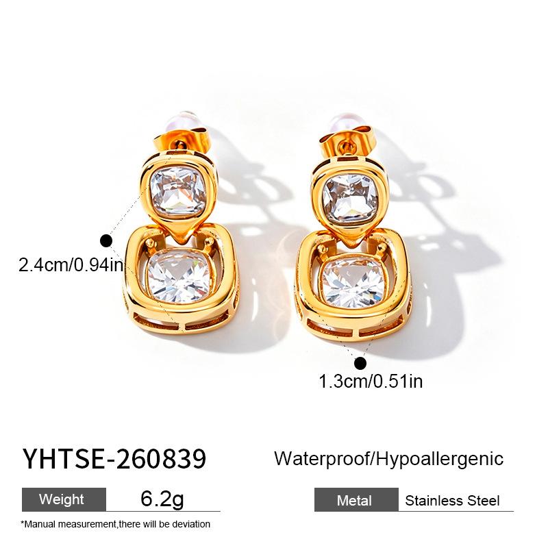 European and American new light luxury simple geometric zircon earrings versatile exquisite stainless steel square earrings fashion earrings