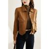 High-End Brown Women Bike Coat PU Leather Outwear Button Outfit Spring Autumn Women Fashion Short Thin Female Jacket