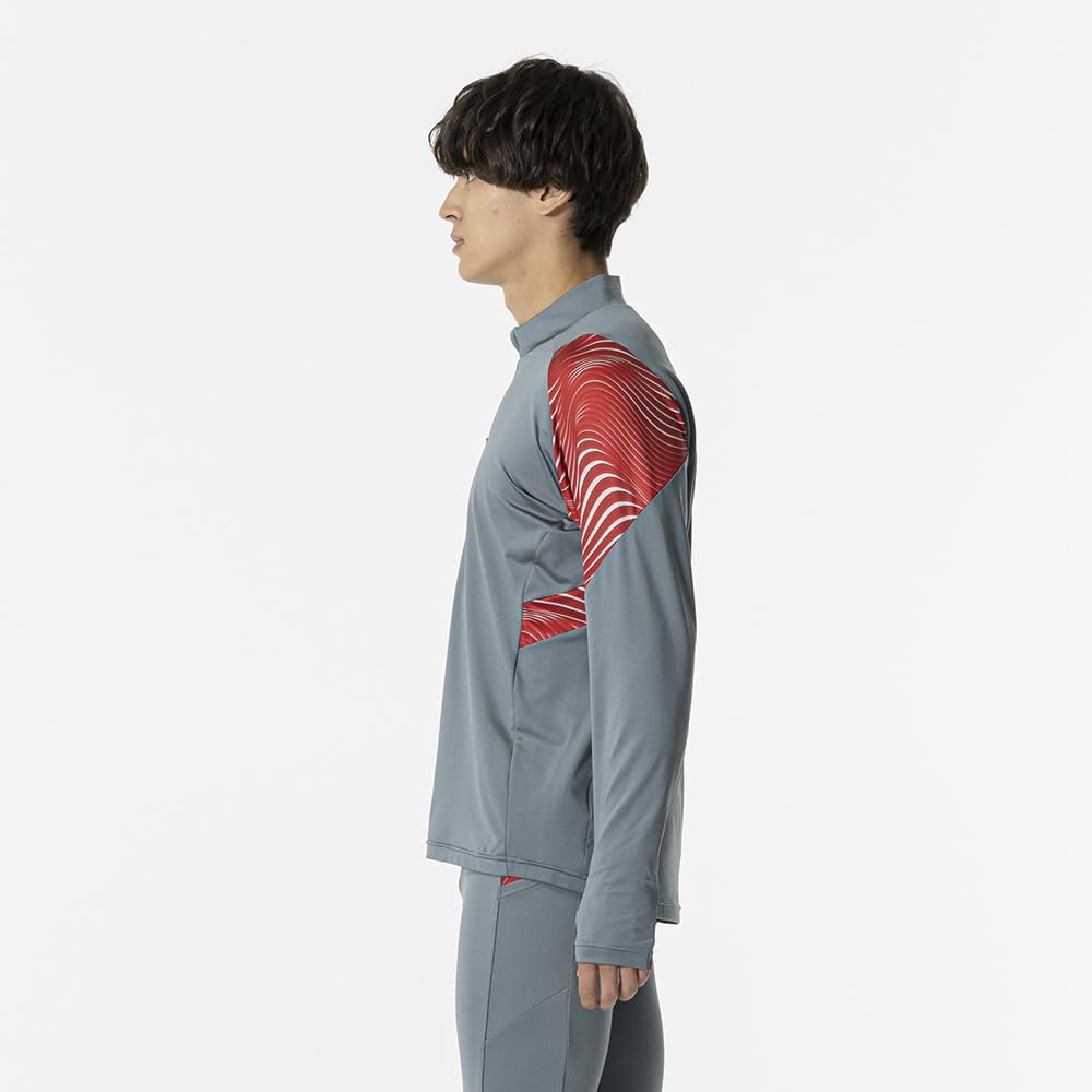 Mizuno Футбольная тренировочная длинная приталенная серая толстовка, рубашка на молнии до середины, рукав, посадка, унисекс, P2MCB036,