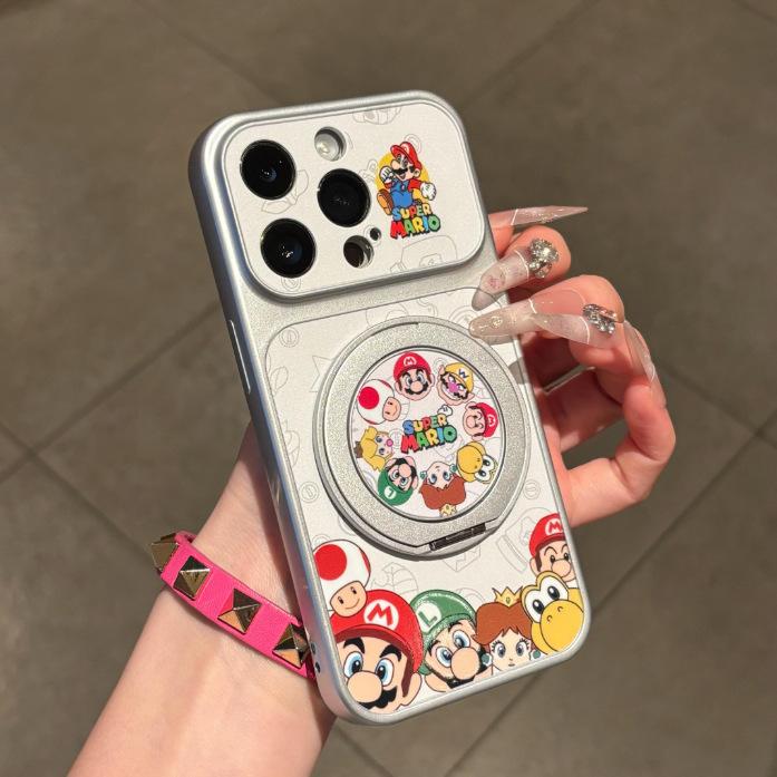 Вращающийся держатель Mario подходит для чехла для мобильного телефона Apple 17Pro с большим окном IP16/15, гальваническое покрытие 14, мелкие отверстия 13, наборы