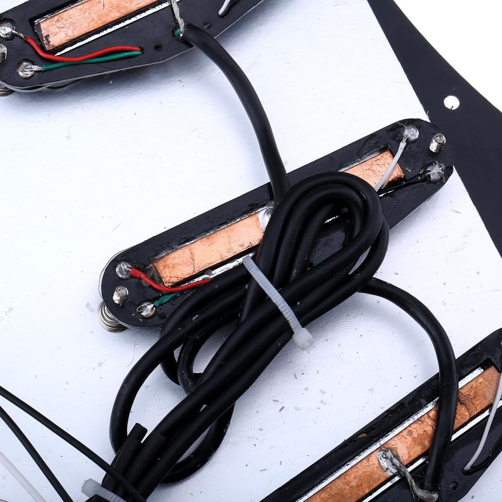 Musiclily Basic SSS Stratocaster Pickguard with Hot Rails for ST Strat Electric Guitars with Set Pre-wired Single-Size Humbuckers, Black, 3-Piece