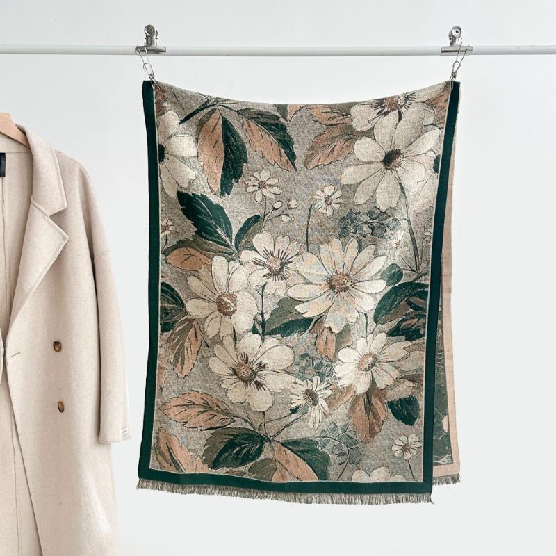 Autumn New Imitation Cashmere Scarf Fresh and Sweet Little Daisy Print Scarf Dual-purpose Multi-function Warm Scarf Shawl