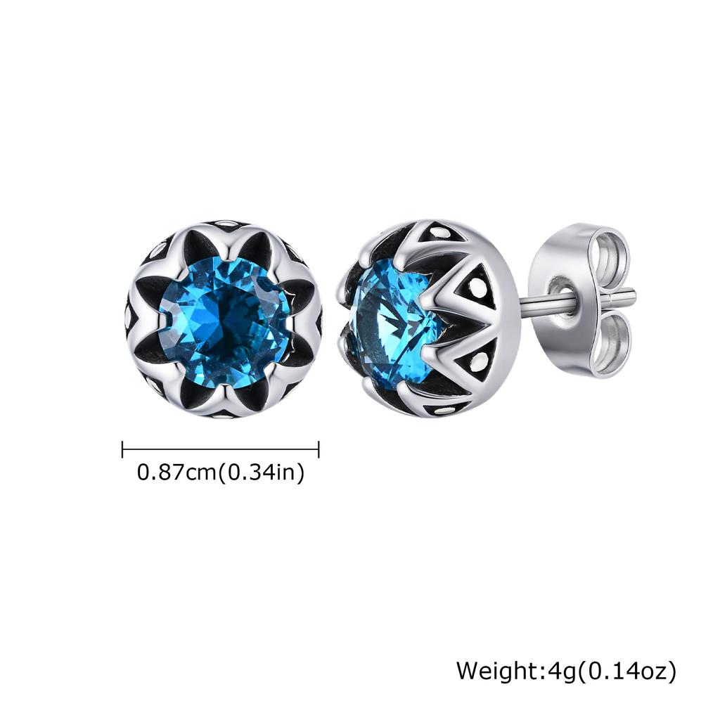 Fashion Geometric Blue Zircon Studs Earrings, Stainless Steel Round Earrings for Men Punk High Quality Jewelry Gift