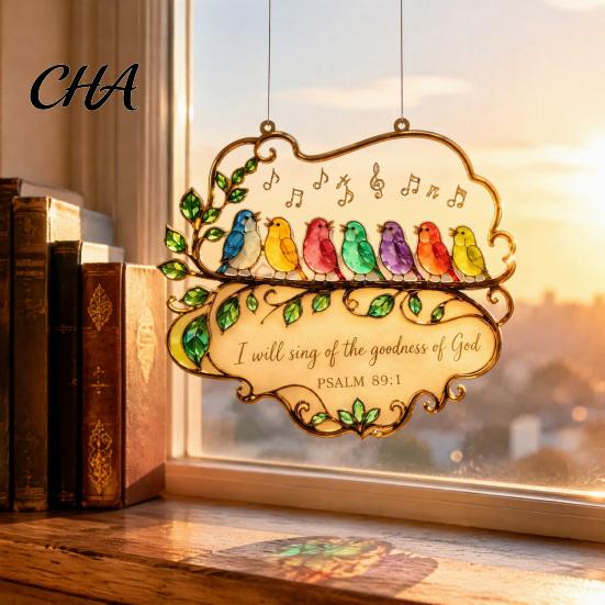 Красочный подвесной кулон в виде птицы, Акриловый подвесной кулон-щегол на окно, Вдохновляющий и цветочный Ловец солнца для стены гостиной, Религиозный декор с библейским стихом,