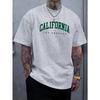 Summer Men's 100% Cotton Casual Sports Loose Large California Letter Printed Comfortable Round Neck Short Sleeve T-shirt Top