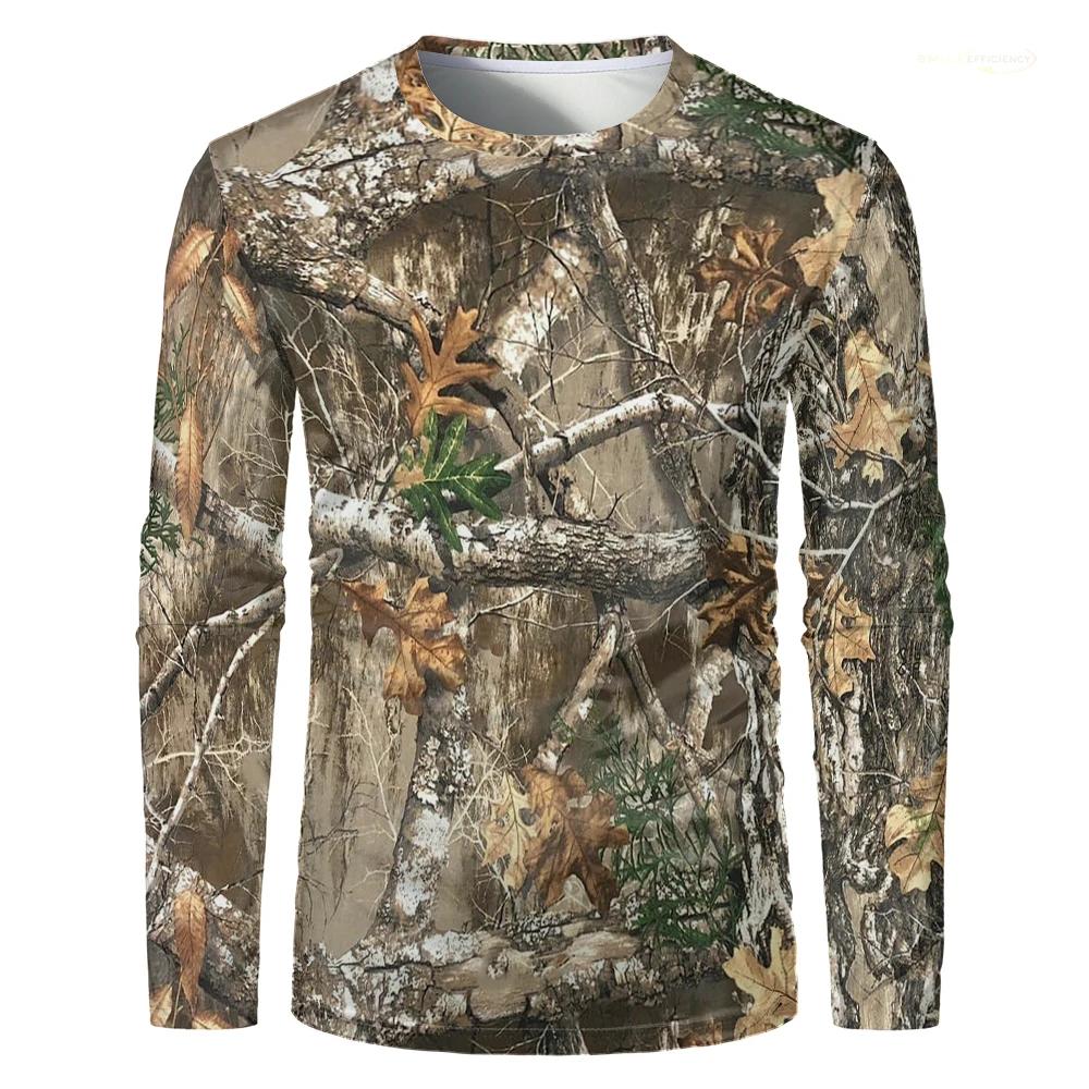 Branch Camouflage Print Long Sleeve T-shirt, Great for Outdoor & Casual Use
