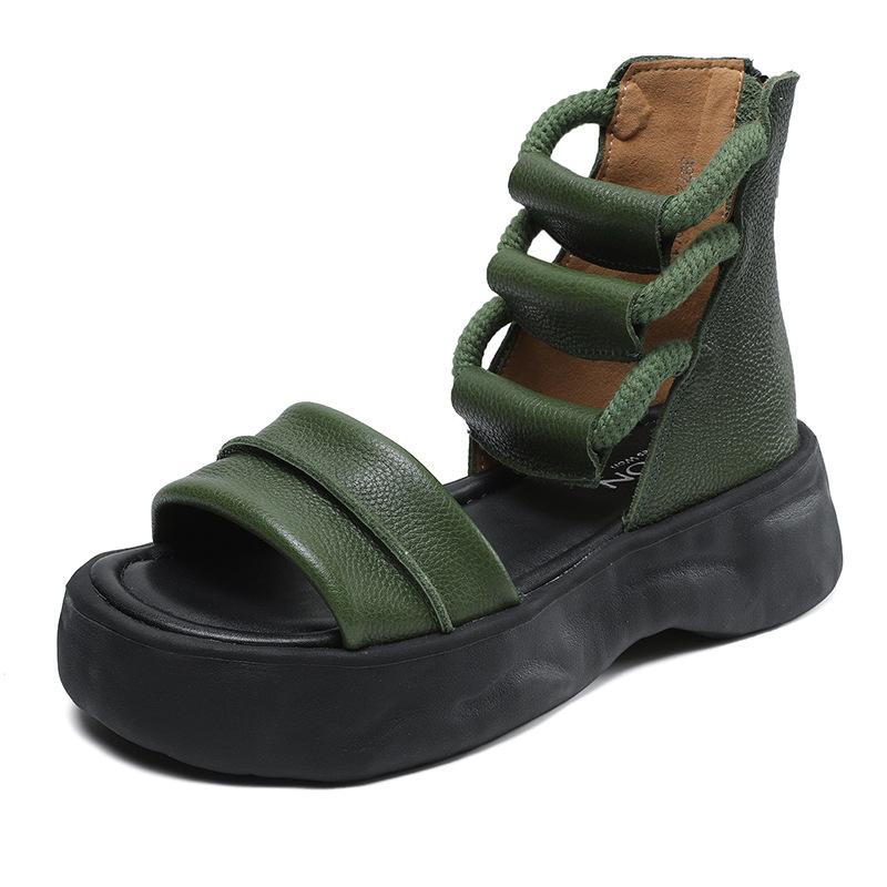 GKTINOO 8 см Натуральная Натуральная Кожа Сандалии Ботинки Балетки Платформа Клин Лето Женские Полые Туфли Пип-Тоу Ботильоны Мэри Джейн Обувь