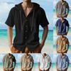 Men's Linen Quick-Dry Hoodie Shirts  Summer Casual Loose Breathable Button-Down Short Sleeve Hoodies