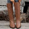 Fashion Woman Thick Heeled Long Boots Autumn Winter Pu Leather Mid Calf Boots Woman 2025 Buckle Strap Side Zipper Motorcycle Boots