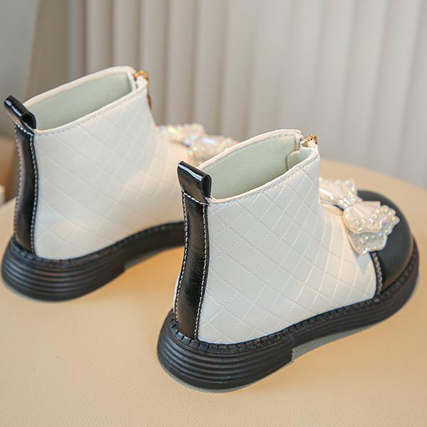 Модные ботинки для девочек с бантом из кристаллов, детские ботильоны из искусственной кожи на молнии, короткие детские ботинки принцессы с мягкой подошвой