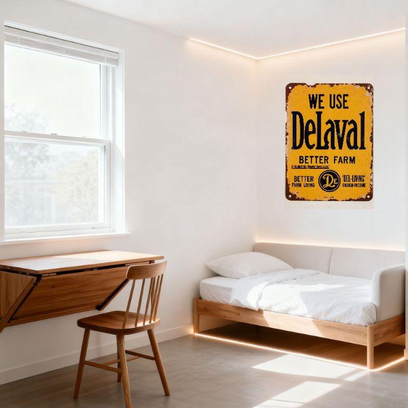Винтажная желтая металлическая вывеска DeLaval с ржавчиной, МЫ ИСПОЛЬЗУЕМ DeLaval Лучший декор для фермерской жизни для бара, паба, дома на стену, AB02 11905, 8x12 дюймов