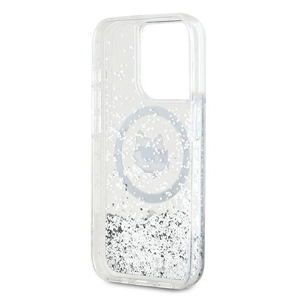 Karl Lagerfeld Liquid Glitter Choupette Head Magsafe Case For Iphone 14 Pro - Transparent