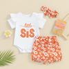 Baby Girl Summer Outfits Letter Embroidered Short Sleeve Rompers Floral Print Shorts Headband 3Pcs Clothes Set