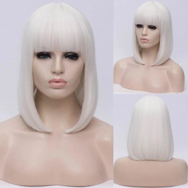 Женские синтетические прямые короткие парики «боб» с челкой, синий, золотой, красный, черный, белый, фиолетовый, зеленый, коричневый, женский парик для косплея