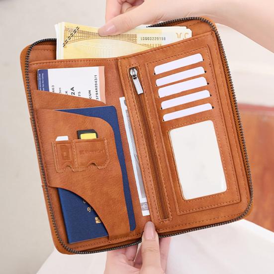 Кошелек с RFID-защитой на молнии Держатель для дорожных документов Органайзер для паспортов Держатель для карт с ремешком на запястье для мужчин, женщин, для семейного отпуска