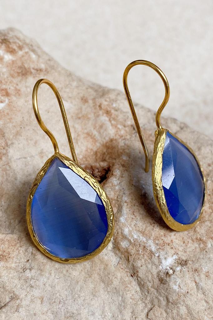 Женские серьги из серии Sun Stone "Кошачий глаз" из 22-каратного золота с желтым покрытием