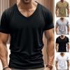 Men Summer T-shirt Short Sleeves V Neck Solid Color Quick-drying Loose Pullover Mid
