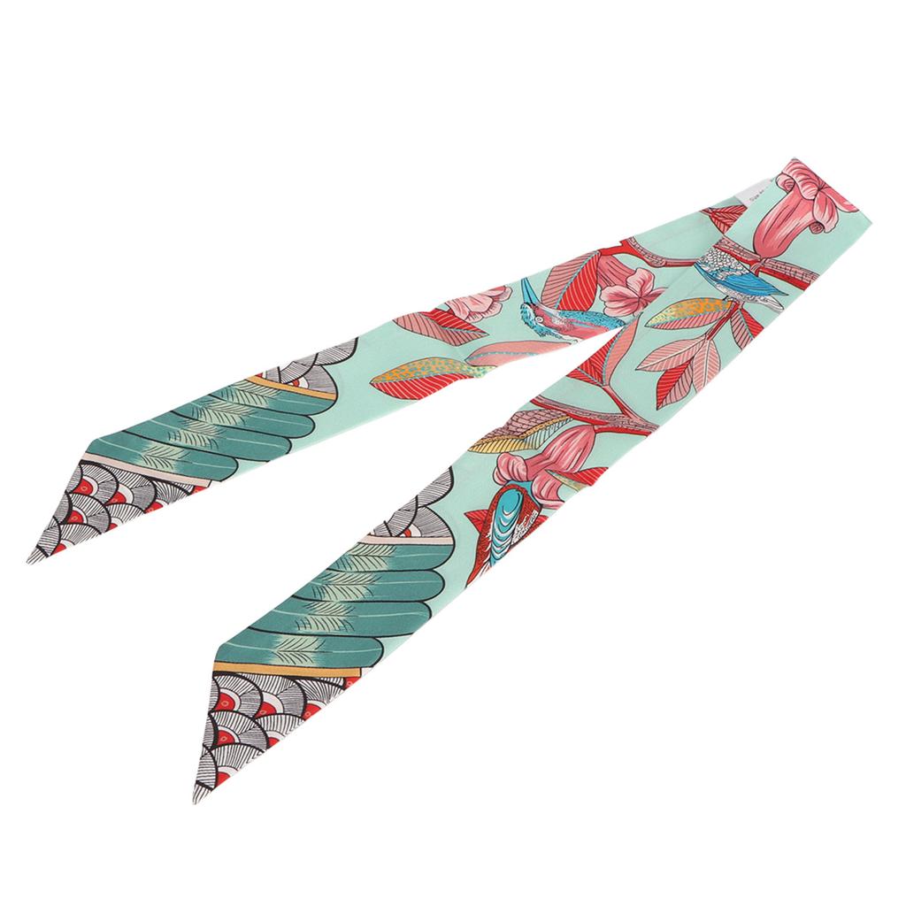 Silk Scarf Print Light Blue Thin Long Romantic Elegant Silky Skin Friendly Hair Neck Scarf Hairband for Women