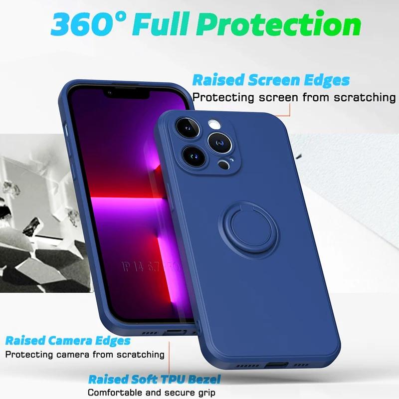 Магнитный мягкий силиконовый чехол для телефона Для iPhone 15 13 14 11 12 Pro Max XS XR 8 7 15 Plus SE Полный с кольцом-держателем подставкой Чехол