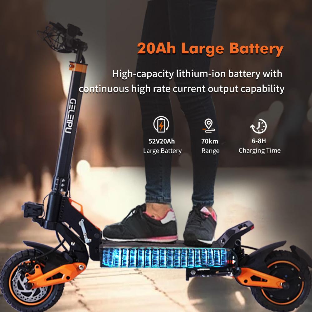 Внедорожный электросамокат GELEIPU Z1 PRO 1200 Вт*2 Мотор 52 В 20 Ач Батарея 10-дюймовые Шины Макс. скорость 65 км/ч Запас хода 70 км Взрослый самокат