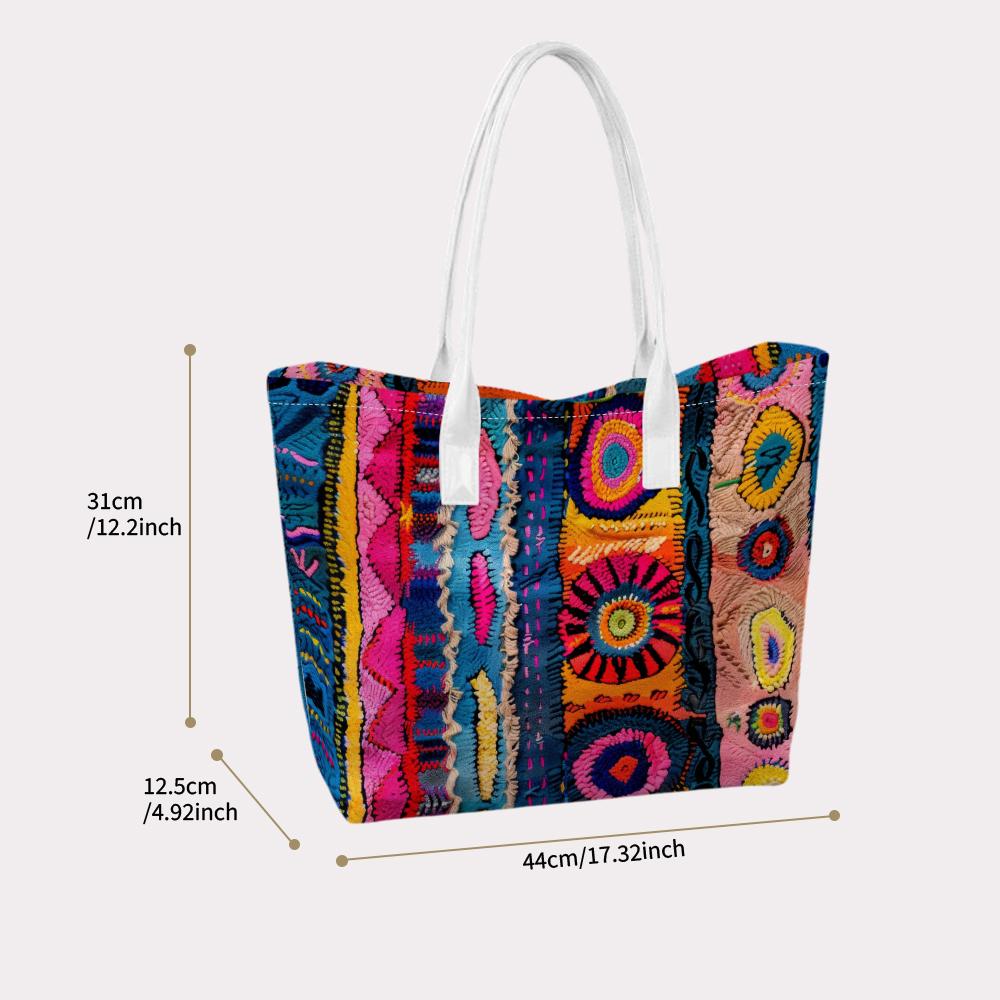 Bohemian Embroidered Tote Bag Colorful Ethnic Style Large Capacity Shoulder Bag for Daily Outdoor Use