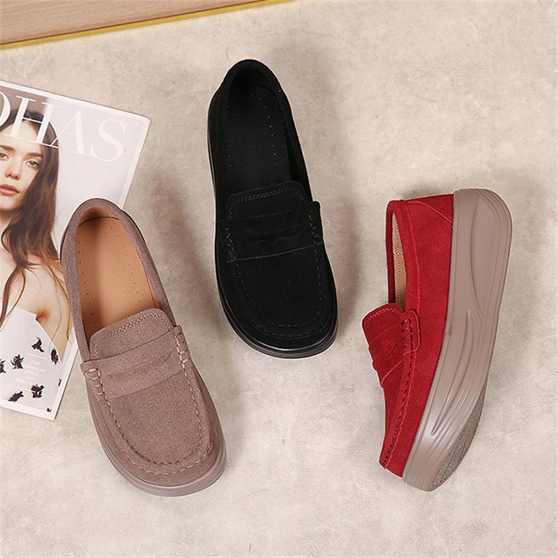 Женские лоферы на плоской платформе, женские туфли из высококачественной замшевой кожи на толстой подошве, женские туфли-слипоны на танкетке, женская повседневная обувь