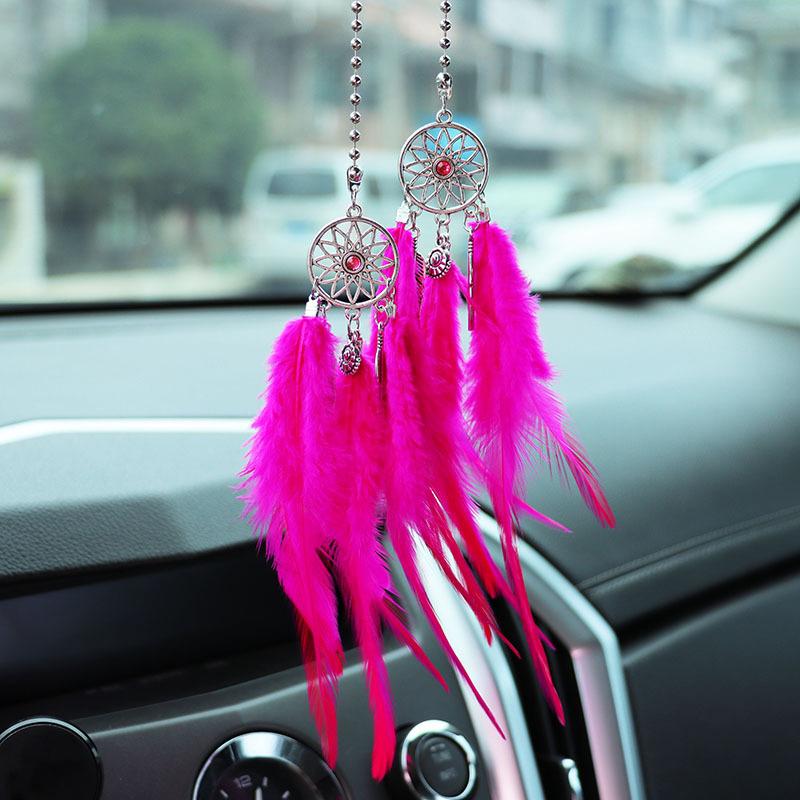 Dream Catcher Car Pendant Feather Mirror Pendant Home Decor Ornaments Car Interior Accessories Dream Catcher Feather Car Pendant