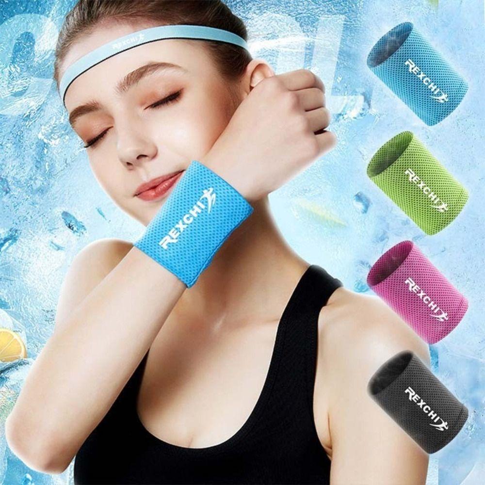 Ice Silk Polyester Ice Cooling Wristbands Elastic Wrist Sleeve New Sport Wristbands Running Gym