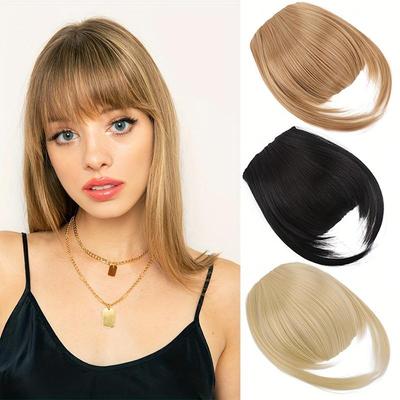 Синтетическая короткая передняя аккуратная челка, тупая челка с заколкой для наращивания челки, черные волосы Blodne, искусственная накладная шиньон для женщин, термостойкая