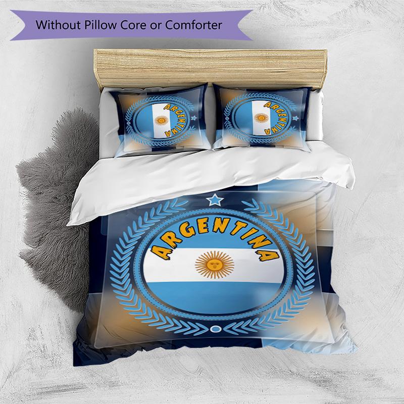 Argentina Football Printed Bedding 3 Piece Set Cozy Breathable Bed Cover Set as Housewarming Holiday Gift