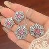Jewelry Set Accessories Stud Earrings Necklace Ring Pink Zirconium Premium Sensitive Women