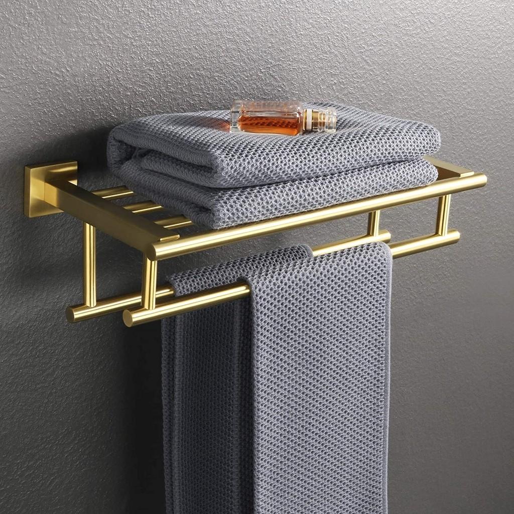 Полка для полотенец из нержавеющей стали SUS 304 Практичная двойная перекладина Полка для полотенец Бытовой держатель для настенного монтажа в ванной