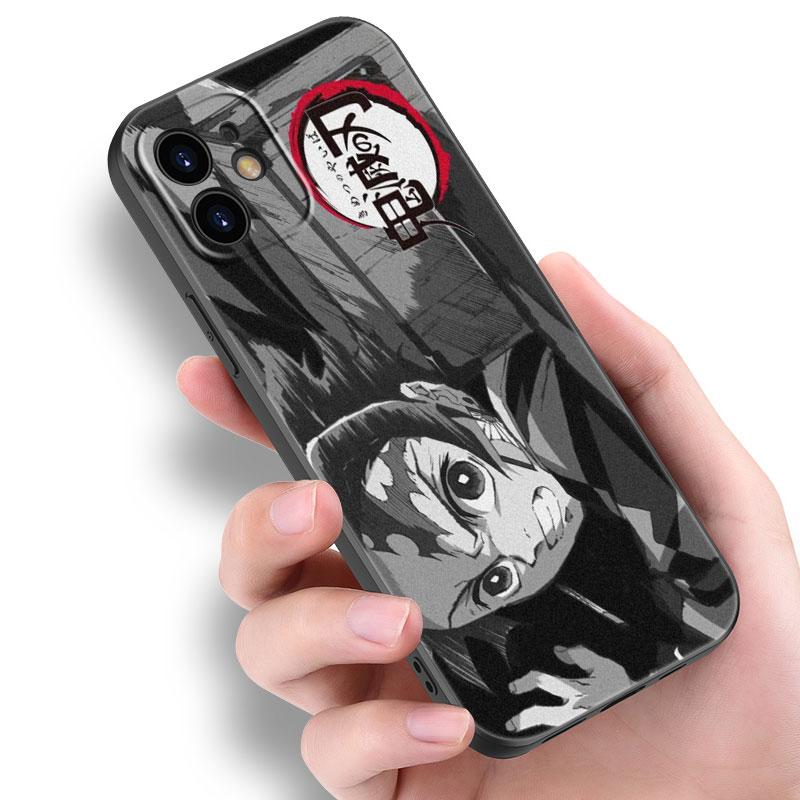 Чехол аниме Demon Slayer Tanjiro для Apple iPhone 14 13 12 Mini 11 Pro Max 7 8 XR X XS 7 8 Plus SE 2020 2022, черный чехол