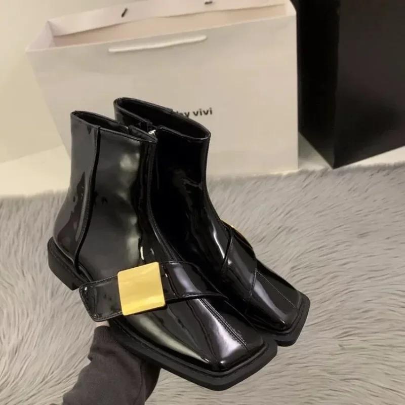 Designer Vintage Women Ankle Boots Fashion Square Toe Shoes Spring Autumn Flats Ladies Short Booties Zapatos De Mujer