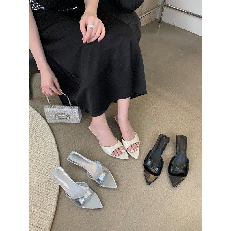 Pointed Fish Mouth Silver Fine Heels Cool Slippers Women's 2025 Summer New Trendy Niche Versatile High Heels