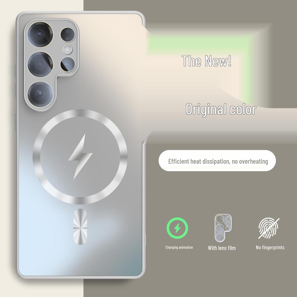 Темно-фиолетовый матовый магнитный чехол для телефона Samsung S25 Ultra с полным покрытием камер и противоскользящим дизайном